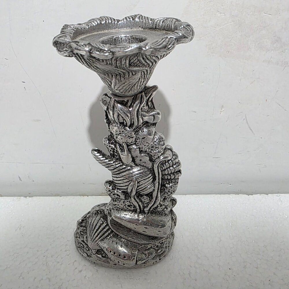 Vtg Arhtur Court Aluminum Candlestick Holder Seashell